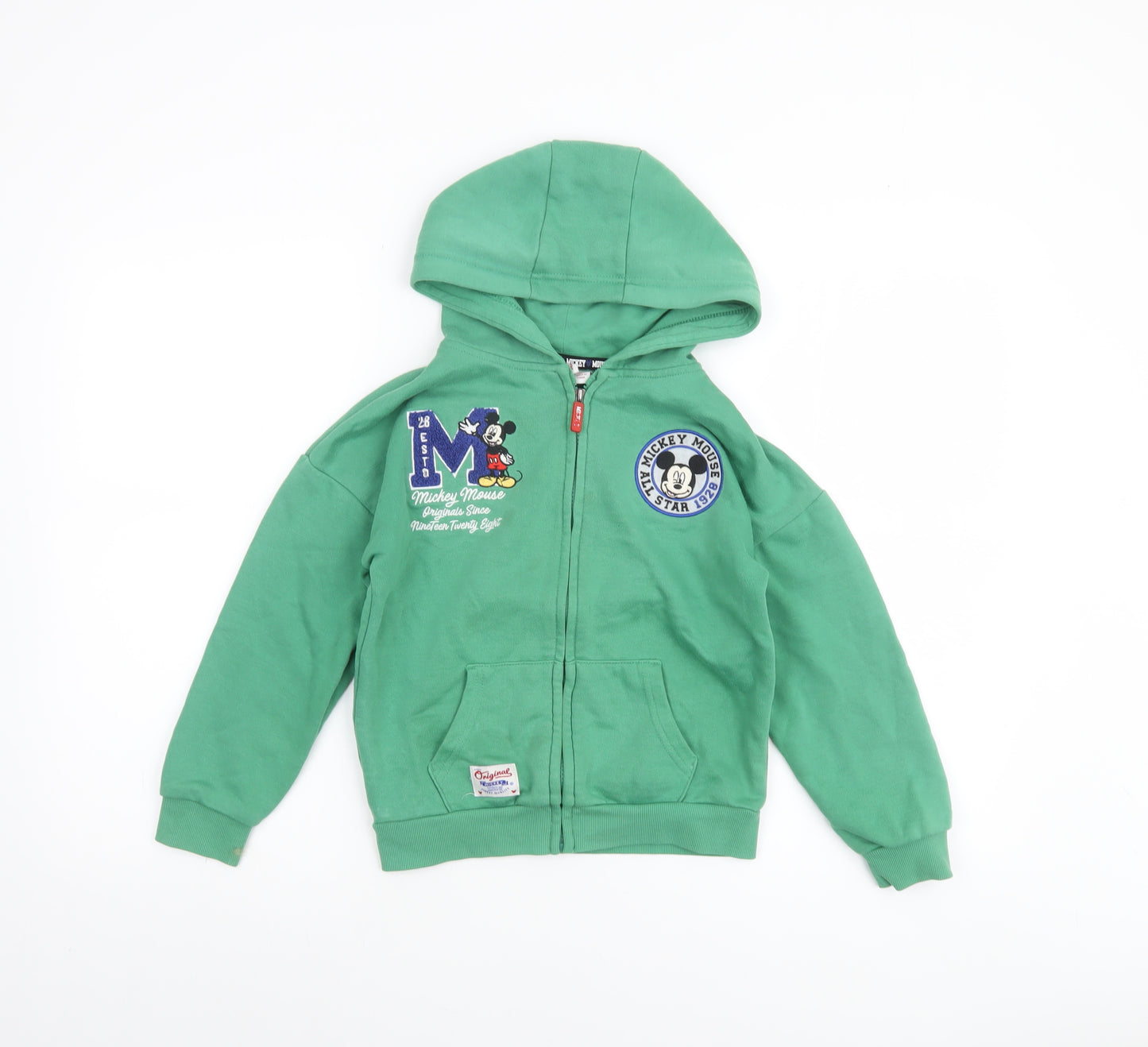 Disney Boys Green Full Zip Hoodie Mickey Mouse 7-8 Years Cotton Blend