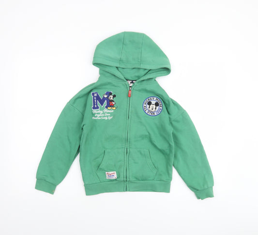 Disney Boys Green Full Zip Hoodie Mickey Mouse 7-8 Years Cotton Blend