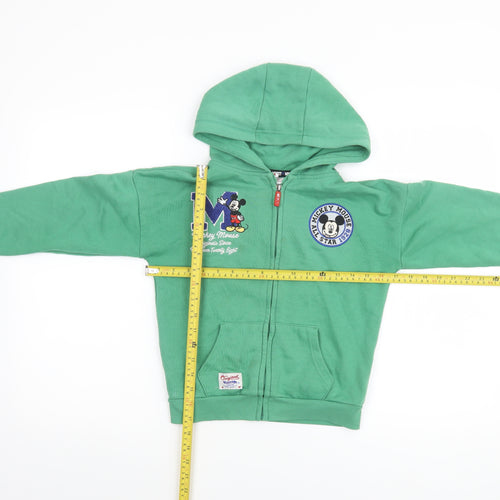 Disney Boys Green Full Zip Hoodie Mickey Mouse 7-8 Years Cotton Blend