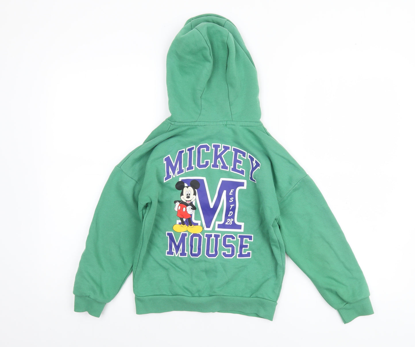 Disney Boys Green Full Zip Hoodie Mickey Mouse 7-8 Years Cotton Blend