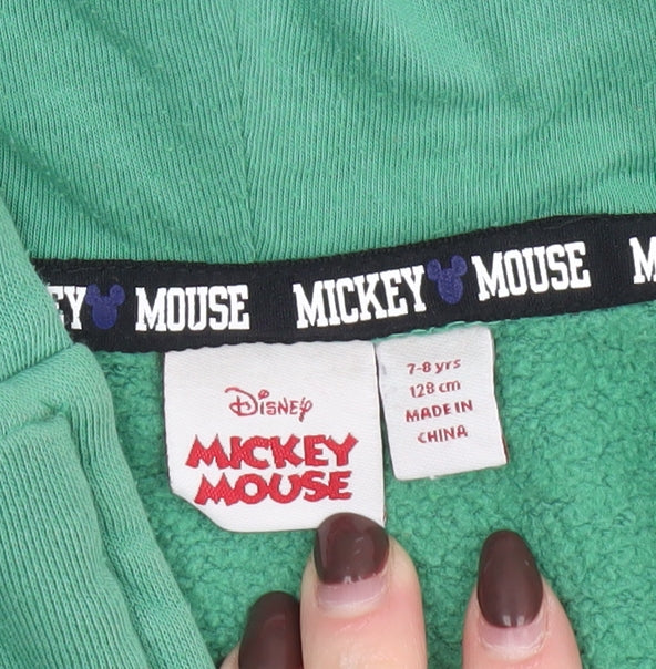 Disney Boys Green Full Zip Hoodie Mickey Mouse 7-8 Years Cotton Blend