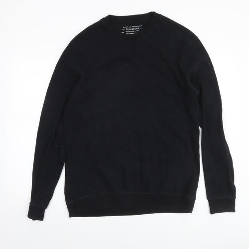 Pull&Bear Men's Black Medium Crew Neck Knit Sweatshirt