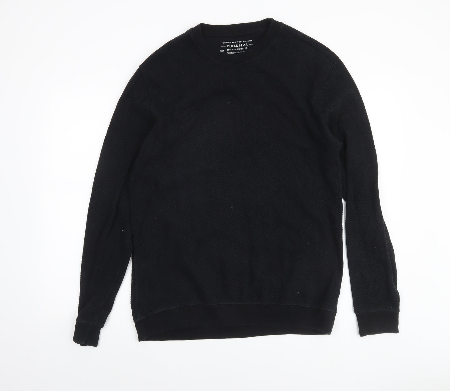 Pull&Bear Men's Black Medium Crew Neck Knit Sweatshirt