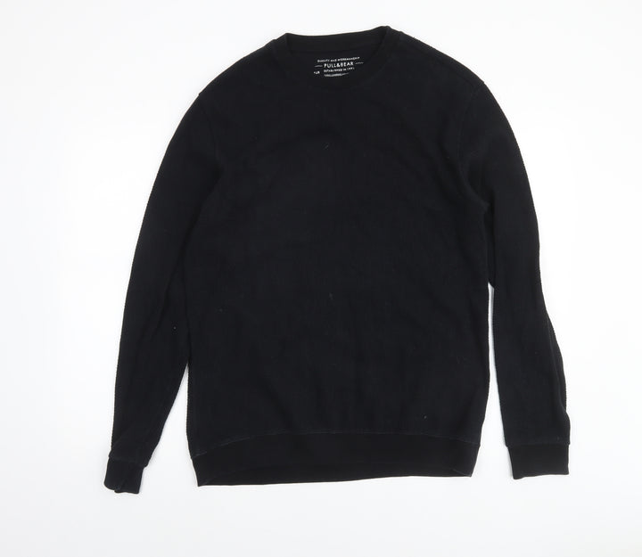 Pull&Bear Men's Black Medium Crew Neck Knit Sweatshirt