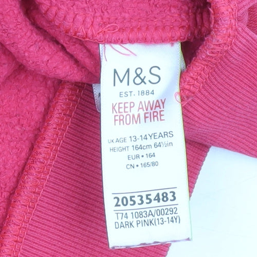 Marks and Spencer Girls Pink Ruffle Sleeve Crew Neck Sweatshirt 13-14 Years