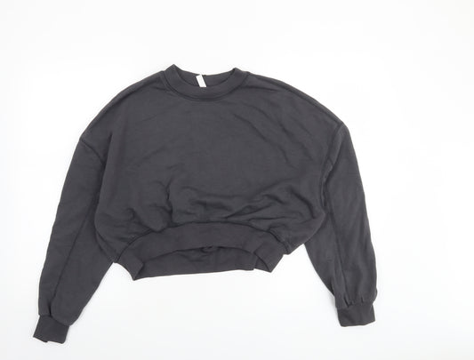 H&M Divided Women Black Cropped Pullover Sweatshirt Size 12