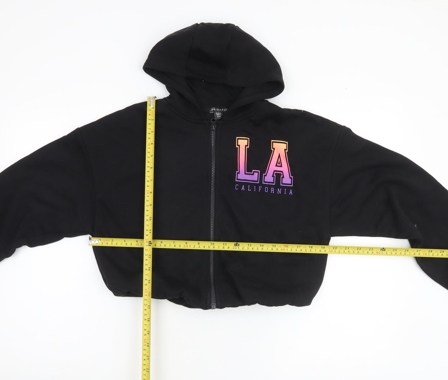 Primark Girls Black Full Zip LA California Hoodie 13-14 Years