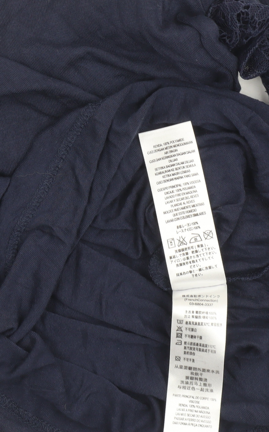 French Connection Women's Blue Lace Shoulder Long Sleeve Jersey Blouse Size S