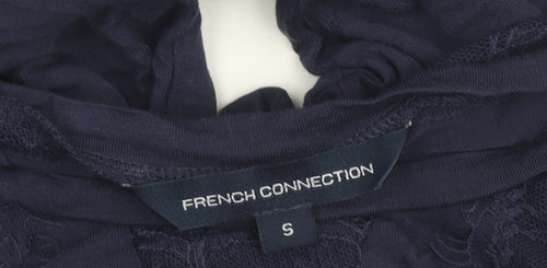 French Connection Women's Blue Lace Shoulder Long Sleeve Jersey Blouse Size S