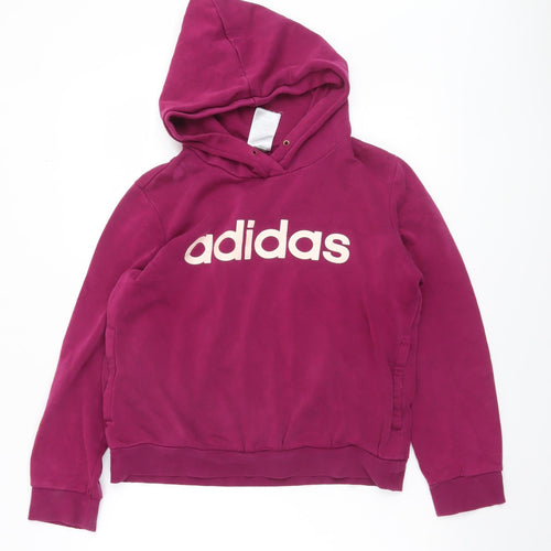 Adidas Womens Purple Pullover Hoodie UK 12-14 Medium Cotton Blend