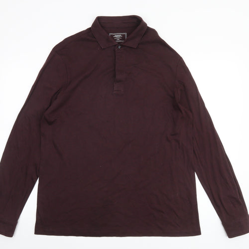 Charles Tyrwhitt Men's Brown Long Sleeve Cotton Polo Shirt L