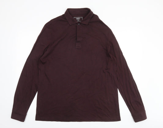 Charles Tyrwhitt Men's Brown Long Sleeve Cotton Polo Shirt L