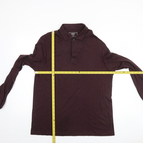 Charles Tyrwhitt Men's Brown Long Sleeve Cotton Polo Shirt L
