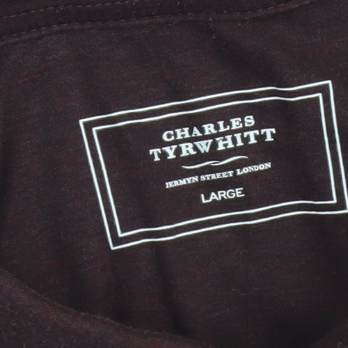 Charles Tyrwhitt Men's Brown Long Sleeve Cotton Polo Shirt L