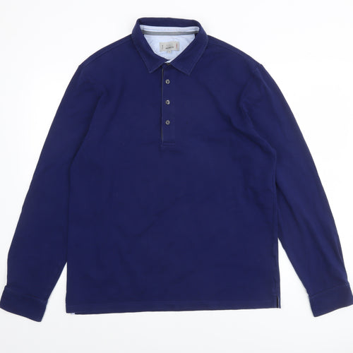Marks and Spencer Mens Blue Long Sleeve Tailored Fit Polo Shirt L