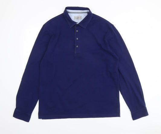 Marks and Spencer Mens Blue Long Sleeve Tailored Fit Polo Shirt L