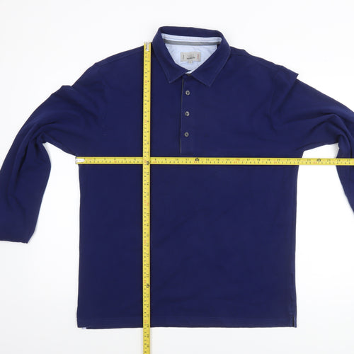 Marks and Spencer Mens Blue Long Sleeve Tailored Fit Polo Shirt L