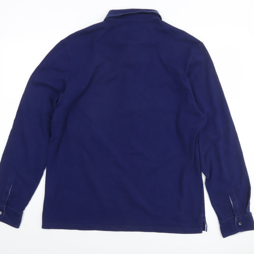 Marks and Spencer Mens Blue Long Sleeve Tailored Fit Polo Shirt L