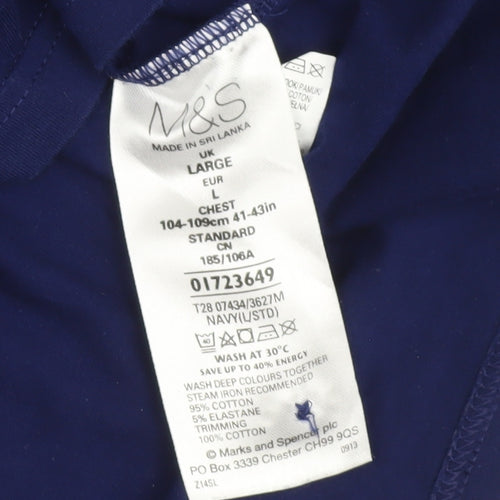 Marks and Spencer Mens Blue Long Sleeve Tailored Fit Polo Shirt L