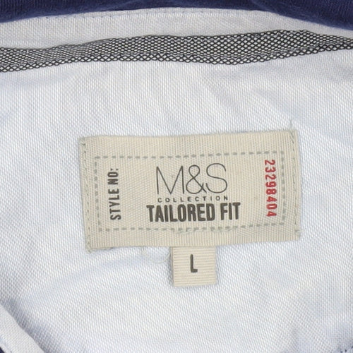 Marks and Spencer Mens Blue Long Sleeve Tailored Fit Polo Shirt L