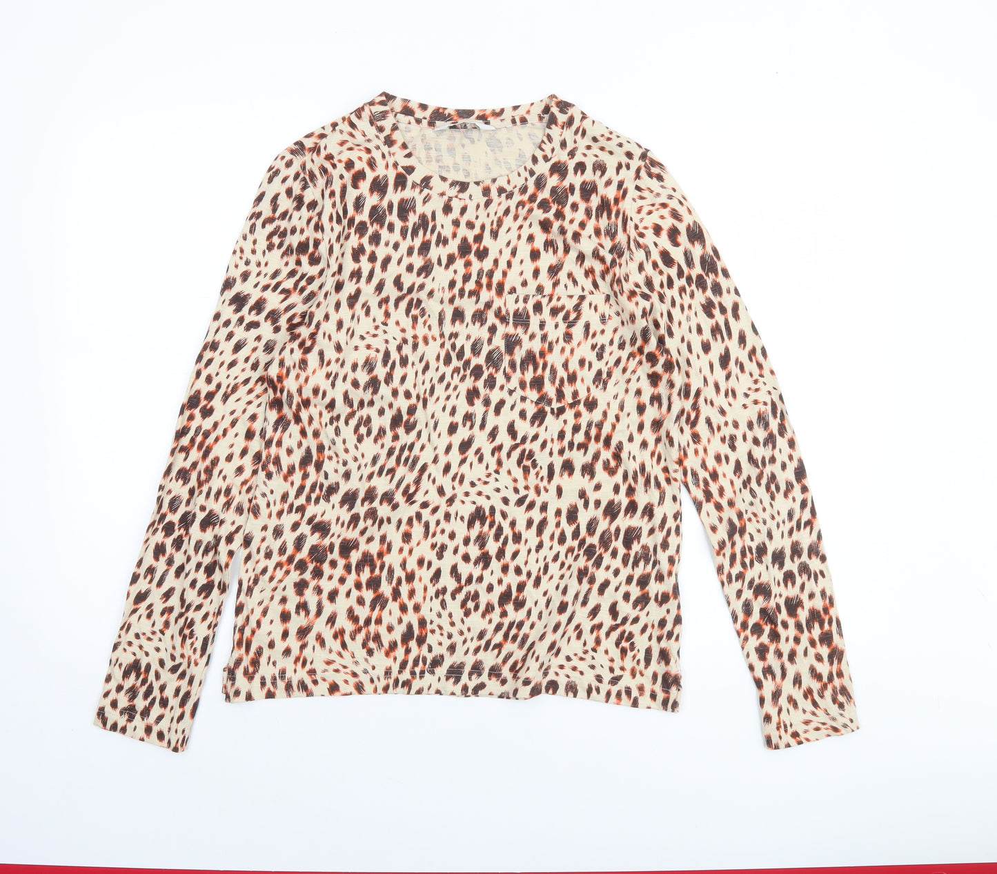 Marks and Spencer Women’s Multicoloured Animal Print Cotton Long Sleeve T-Shirt Size 8