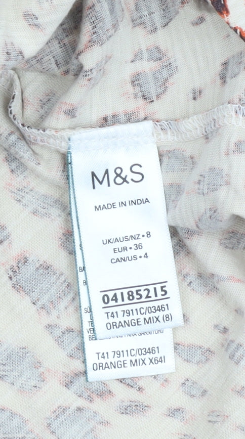 Marks and Spencer Women’s Multicoloured Animal Print Cotton Long Sleeve T-Shirt Size 8