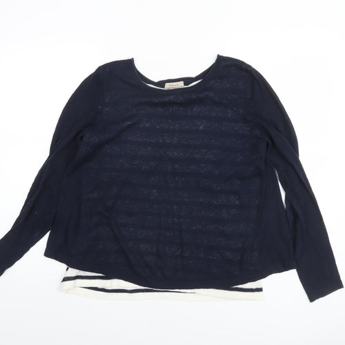 Kew Women’s Blue Striped Linen Cotton Jumper Size S 10