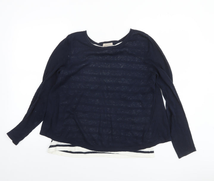 Kew Women’s Blue Striped Linen Cotton Jumper Size S 10