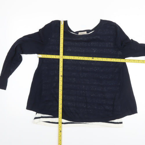 Kew Women’s Blue Striped Linen Cotton Jumper Size S 10