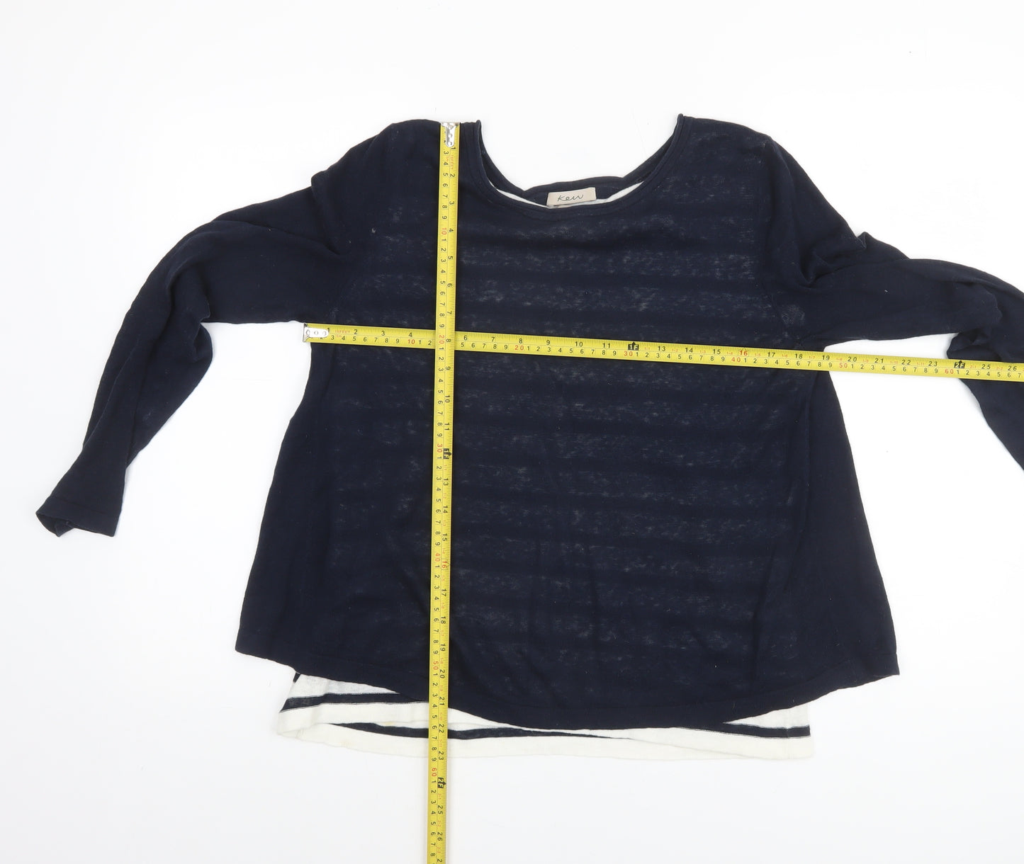 Kew Women’s Blue Striped Linen Cotton Jumper Size S 10