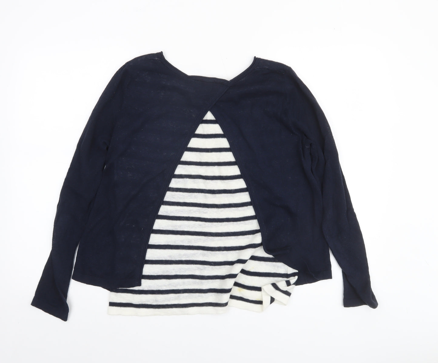Kew Women’s Blue Striped Linen Cotton Jumper Size S 10