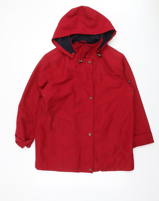 EWM Women Red Hooded Waterproof Mid-Length Rain Coat Size 14