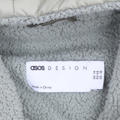 ASOS DESIGN Women’s Green Puffer Jacket UK 14 Hooded Quilted Winter Coat