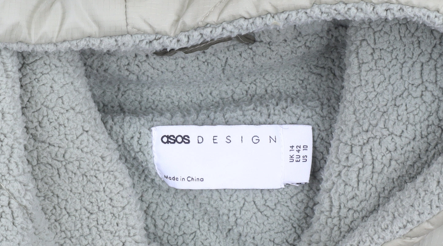 ASOS DESIGN Women’s Green Puffer Jacket UK 14 Hooded Quilted Winter Coat