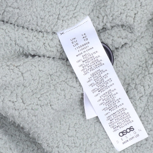 ASOS DESIGN Women’s Green Puffer Jacket UK 14 Hooded Quilted Winter Coat