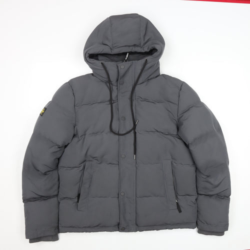 Superdry Men's Grey Everest Puffer Jacket Size M Hooded Winter Coat