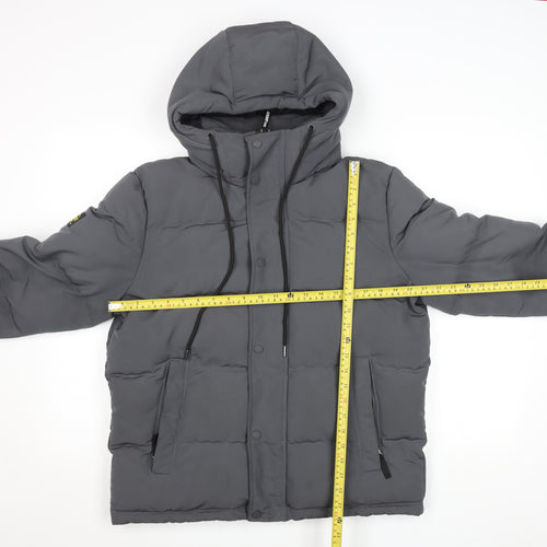 Superdry Men's Grey Everest Puffer Jacket Size M Hooded Winter Coat