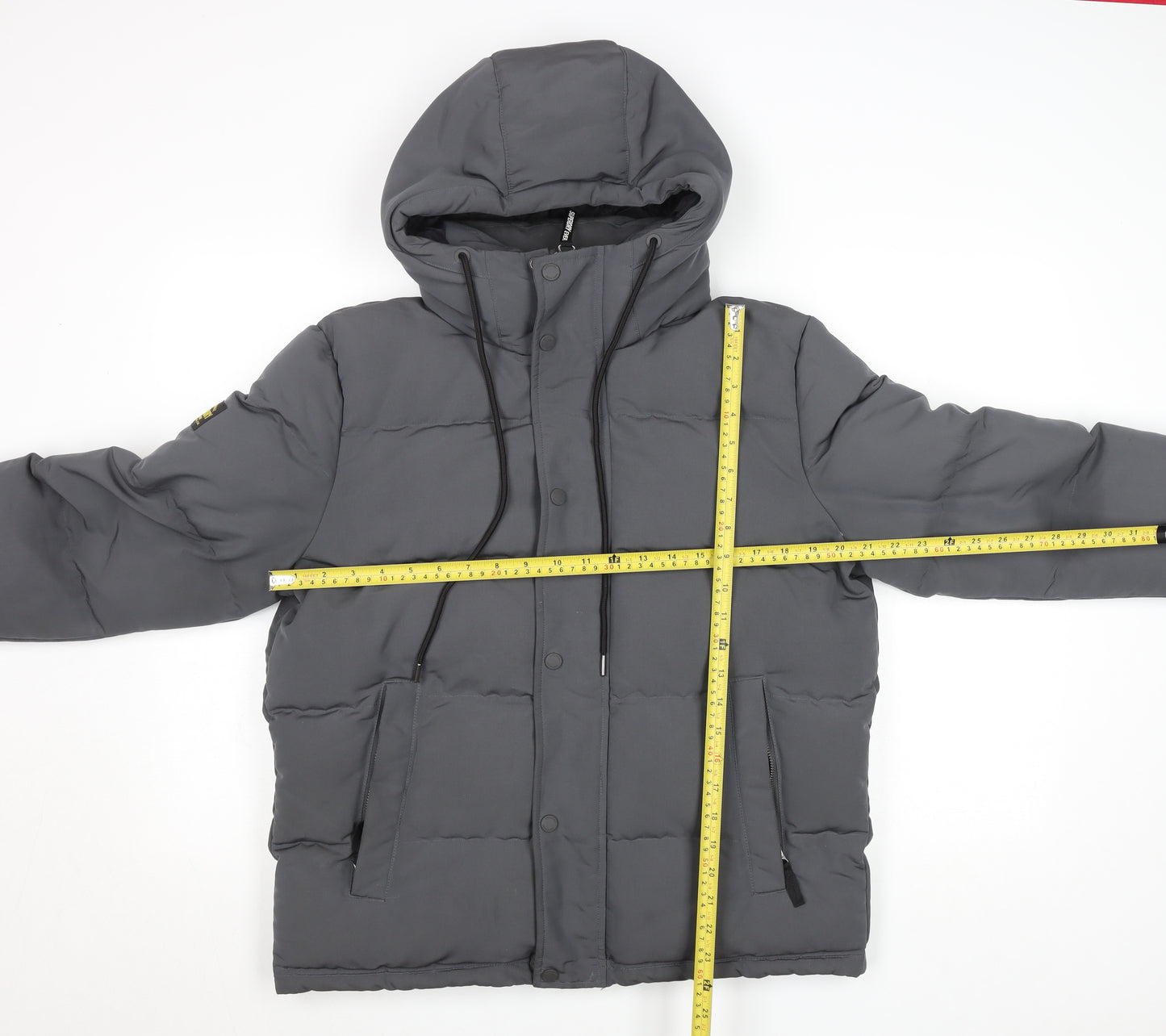 Superdry Men's Grey Everest Puffer Jacket Size M Hooded Winter Coat