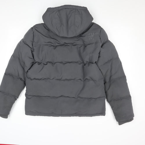 Superdry Men's Grey Everest Puffer Jacket Size M Hooded Winter Coat