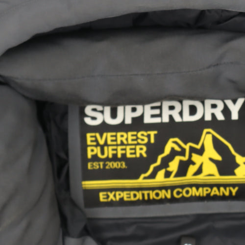 Superdry Men's Grey Everest Puffer Jacket Size M Hooded Winter Coat