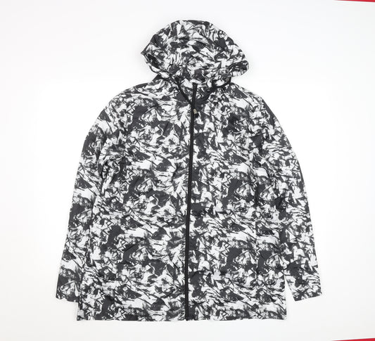 Brave Soul Womens Black Abstract Long Hooded Rain Coat Jacket Size 14