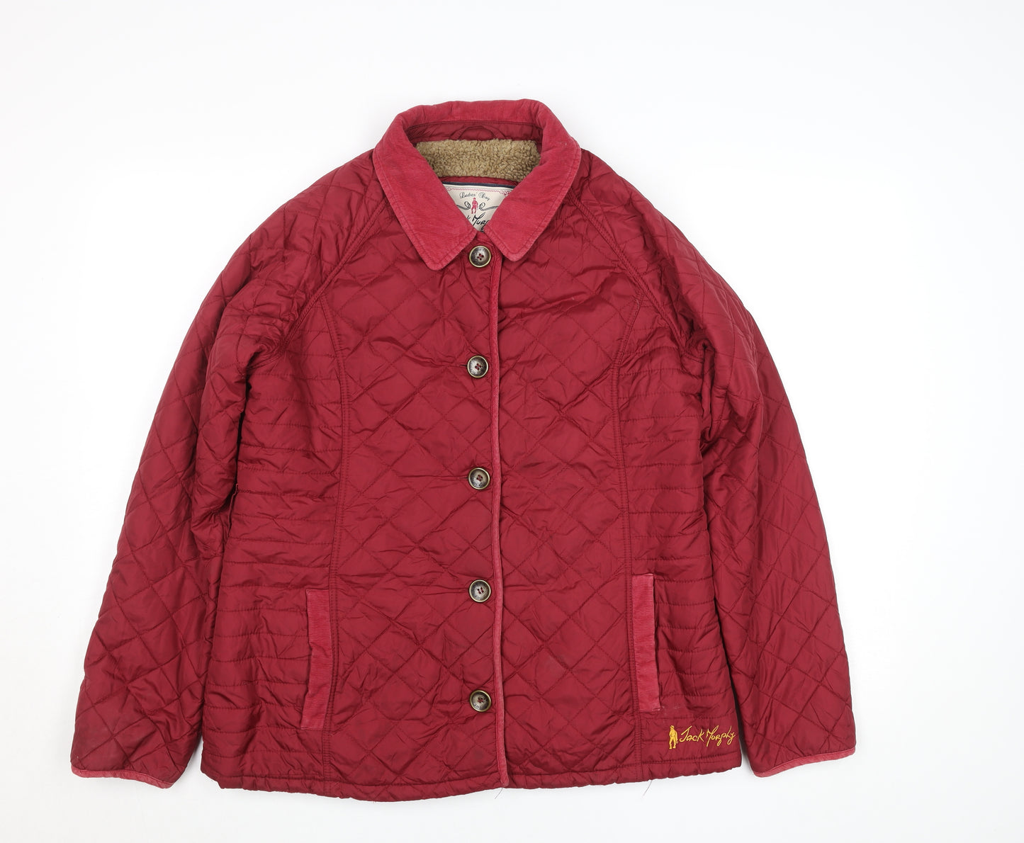 Jack Murphy Women's Red Quilted Nylon Jacket UK 14 Lined Button Up
