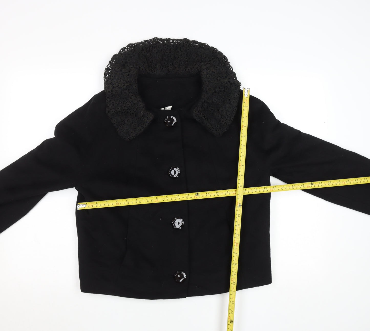 Uniqlo Women’s Black Wool Short Lace Collar Jacket Size S