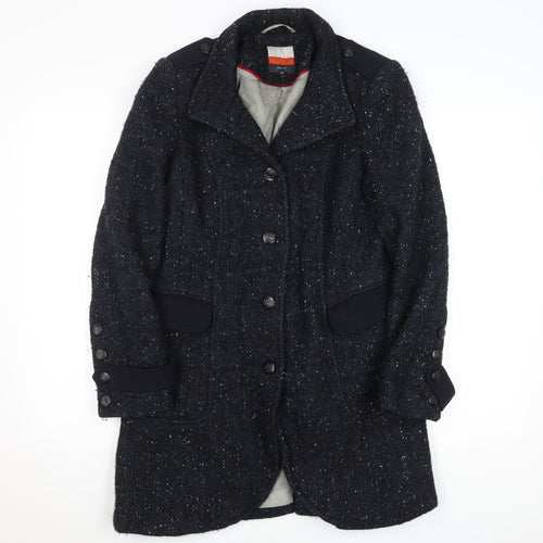 Next Women Blue Wool Tweed Military Coat Size 12 Long Sleeve