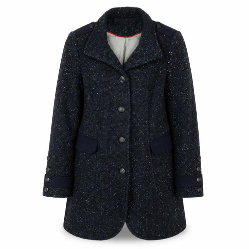 Next Women Blue Wool Tweed Military Coat Size 12 Long Sleeve