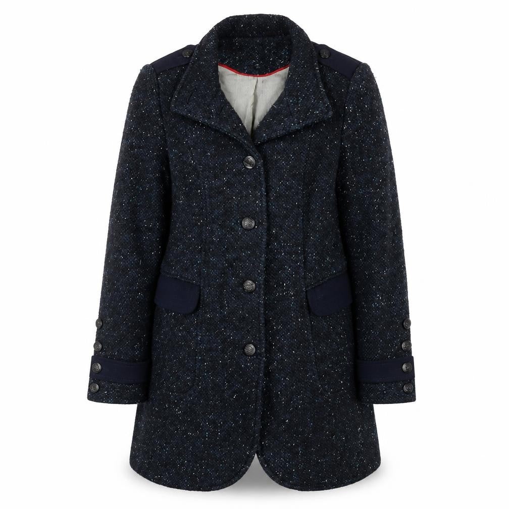 Next Women Blue Wool Tweed Military Coat Size 12 Long Sleeve