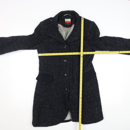 Next Women Blue Wool Tweed Military Coat Size 12 Long Sleeve