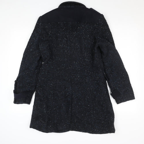 Next Women Blue Wool Tweed Military Coat Size 12 Long Sleeve