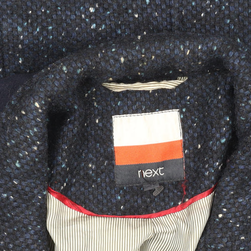 Next Women Blue Wool Tweed Military Coat Size 12 Long Sleeve