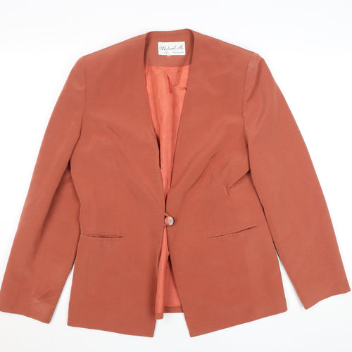 Michael H. Womens Brown Blazer Size 10 Lined Single Button Jacket